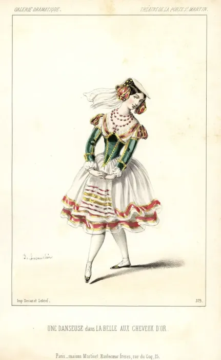 Framed Print : French ballet dancer in La Belle aux Cheveux d Or, 1847 Framed Print : French ballet dancer in La Belle aux Cheveux d Or, 1847