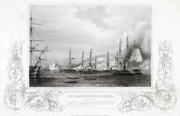 Framed Print : French and British Warships bombard the Russian port of Odessa Framed Print : French and British Warships bombard the Russian port of Odessa