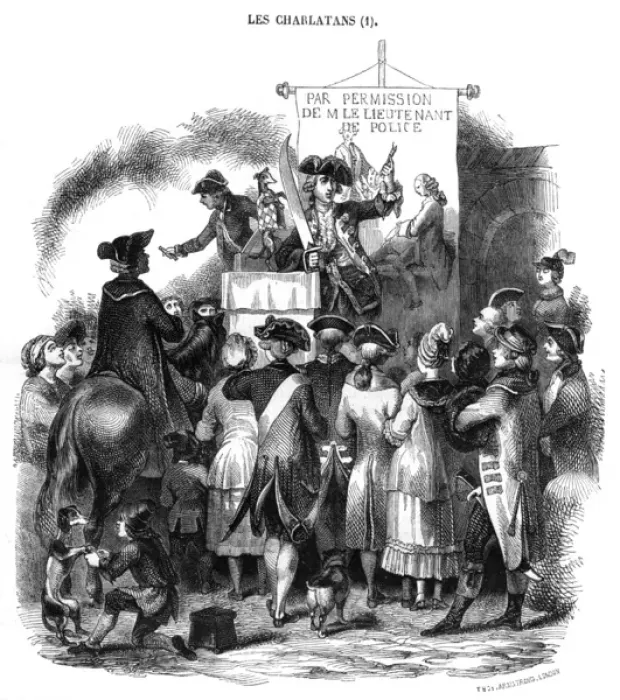Framed Print : French charlatan selling his wares in the street Framed Print : French charlatan selling his wares in the street