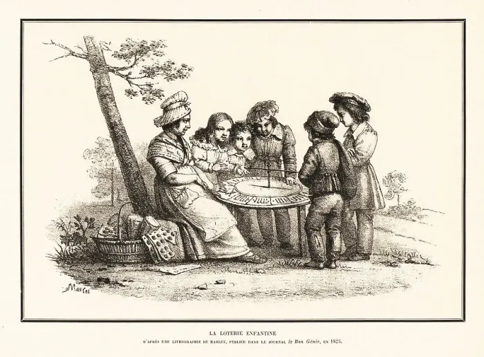 Framed Print : French children playing a wheel of fortune, 1825 Framed Print : French children playing a wheel of fortune, 1825