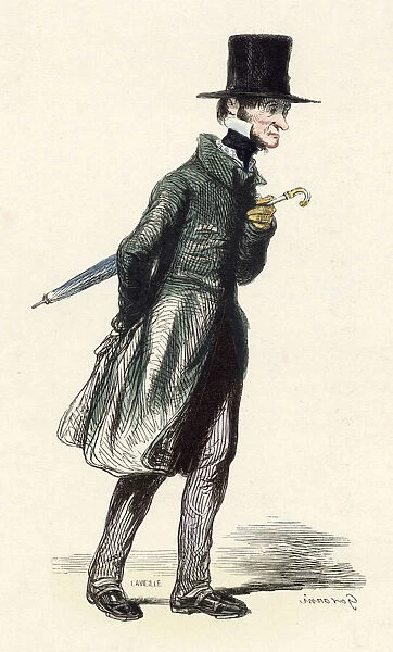 A French clerk with top hat and umbrella Date: 1850