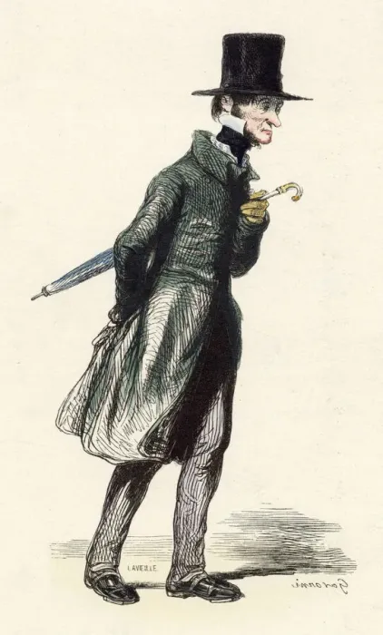 Framed Print : A French clerk with top hat and umbrella Date: 1850 Framed Print : A French clerk with top hat and umbrella Date: 1850