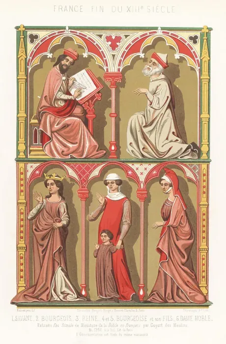 Framed Print : French costumes from the end of the 13th century Framed Print : French costumes from the end of the 13th century