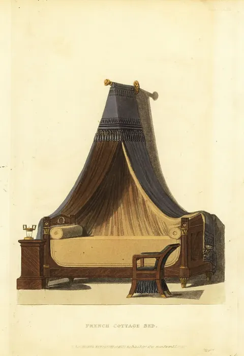 Framed Print : French cottage bed with canopy, 1815 Framed Print : French cottage bed with canopy, 1815