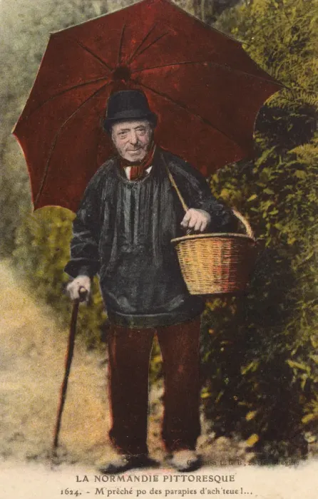 Framed Print : French country gent with a large red umbrella Framed Print : French country gent with a large red umbrella