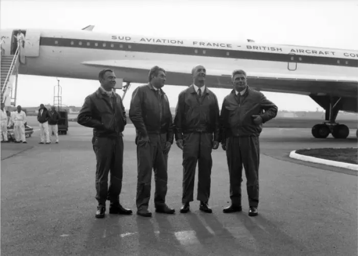 Framed Print : The French crew in Toulouse after Concordes first flight Framed Print : The French crew in Toulouse after Concordes first flight
