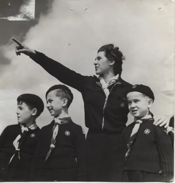 Framed Print : French cub scouts with their female leader Framed Print : French cub scouts with their female leader