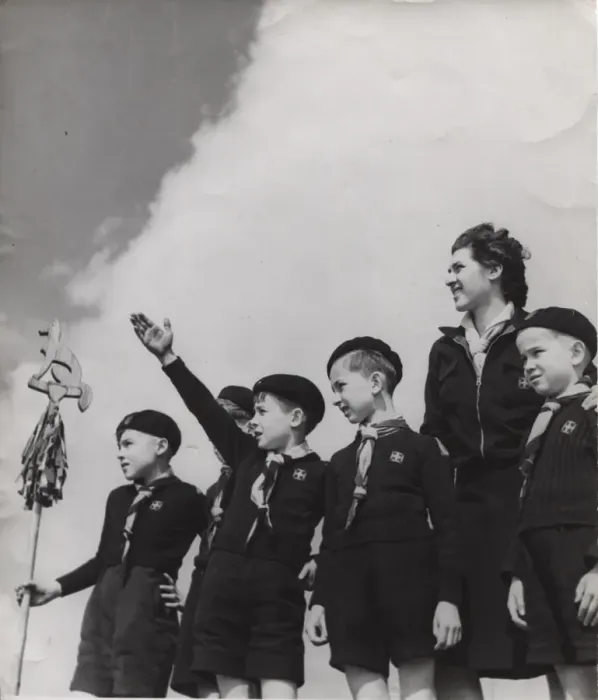 Framed Print : French cub scouts with their female leader Framed Print : French cub scouts with their female leader