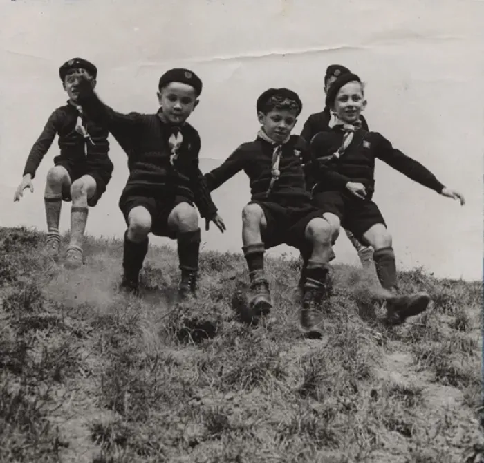 Framed Print : French cub scouts sliding down a slope Framed Print : French cub scouts sliding down a slope