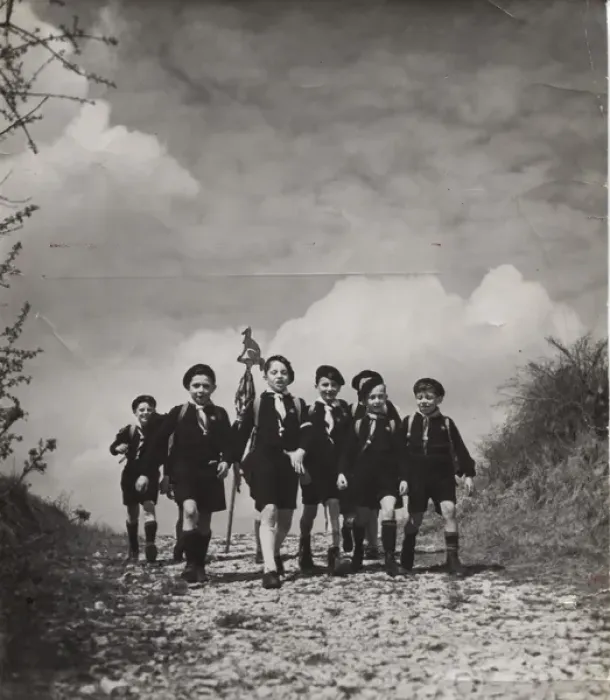 Framed Print : French cub scouts walking along a country lane Framed Print : French cub scouts walking along a country lane