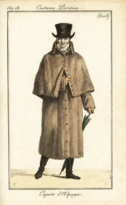 Framed Print : French dandy in alpaca fleece carrick coat, Paris, 1804