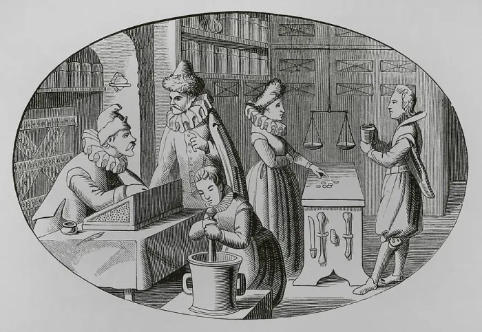 Framed Print : French druggist and grocer, 16th century. Engraving