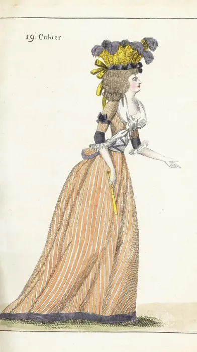 Framed Print : French Elegant in striped caraco and skirt, 1790 Framed Print : French Elegant in striped caraco and skirt, 1790