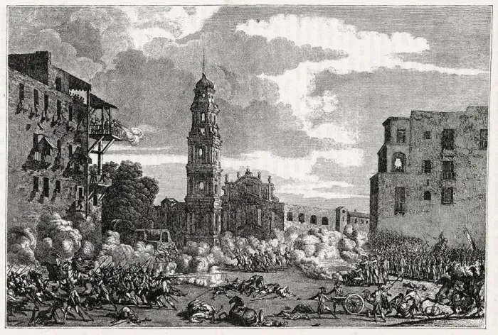 Framed Print : The French enter Naples and engage the rebellious populace Date: 25 January 1799 Framed Print : The French enter Naples and engage the rebellious populace Date: 25 January 1799