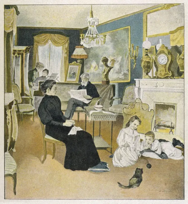 Framed Print : FRENCH FAMILY IN SALON Framed Print : FRENCH FAMILY IN SALON