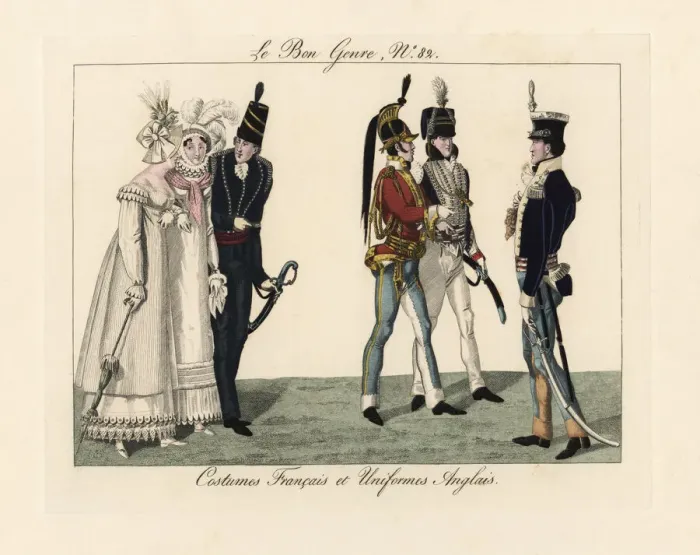 Framed Print : French fashions and English uniforms, 1815 Framed Print : French fashions and English uniforms, 1815