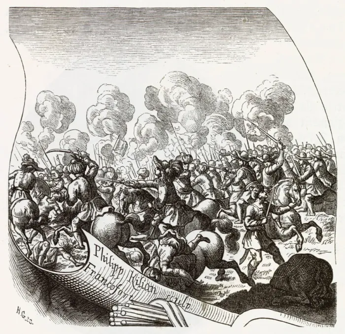 Framed Print : A French & German army, led by Count Montecucculi, defeats the invading Turks at St Framed Print : A French & German army, led by Count Montecucculi, defeats the invading Turks at St