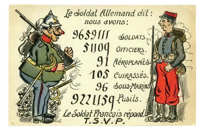Framed Print : French and German caricature soldiers face off Framed Print : French and German caricature soldiers face off