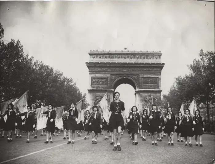 Framed Print : French Girl Guides on parade, St Georges Day, Paris Framed Print : French Girl Guides on parade, St Georges Day, Paris