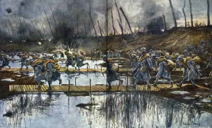 Framed Print : French infantry crossing Yser canal, Belgium, WW1 Framed Print : French infantry crossing Yser canal, Belgium, WW1