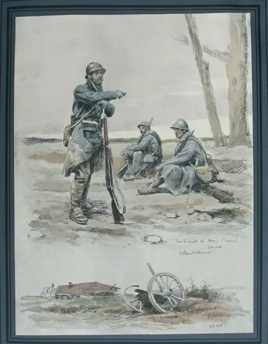 Framed Print : French Infantry and damaged wagon, Curlu Framed Print : French Infantry and damaged wagon, Curlu