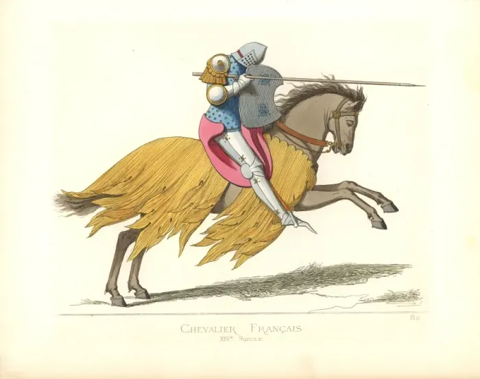 Framed Print : French knight on horseback for a tournament, 14th century Framed Print : French knight on horseback for a tournament, 14th century