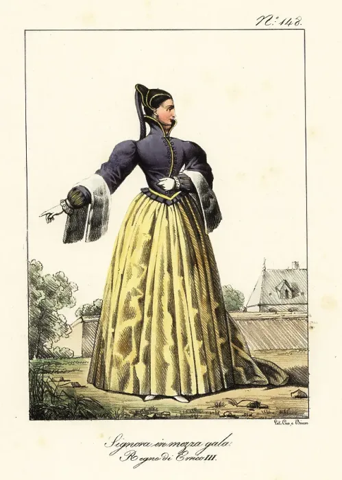 Framed Print : French lady in semi-formal costume, 1580s Framed Print : French lady in semi-formal costume, 1580s