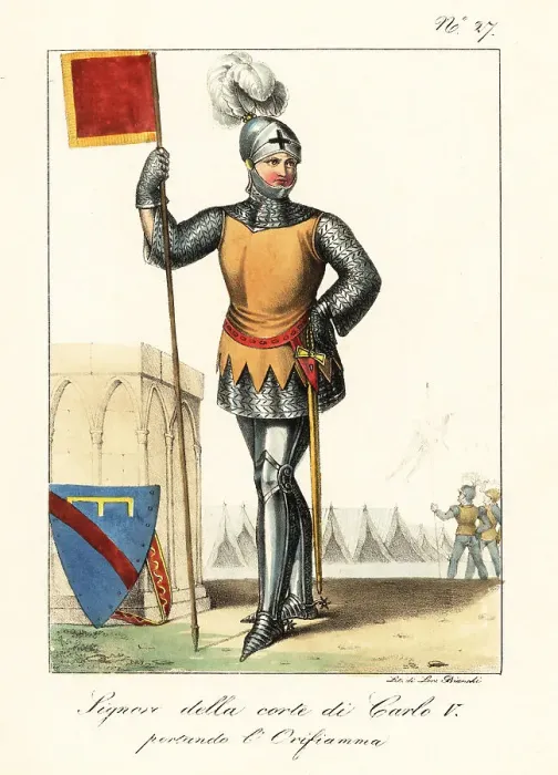 Framed Print : French lord holding the royal oriflamme, 1370 Framed Print : French lord holding the royal oriflamme, 1370