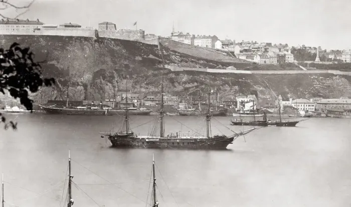 Framed Print : French Men of War warships, harbour Quebec, Canada Framed Print : French Men of War warships, harbour Quebec, Canada