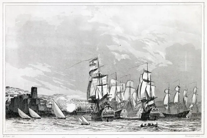 Framed Print : FRENCH IN NAPLES The French fleet, commanded by Amiral d Estrees Framed Print : FRENCH IN NAPLES The French fleet, commanded by Amiral d Estrees