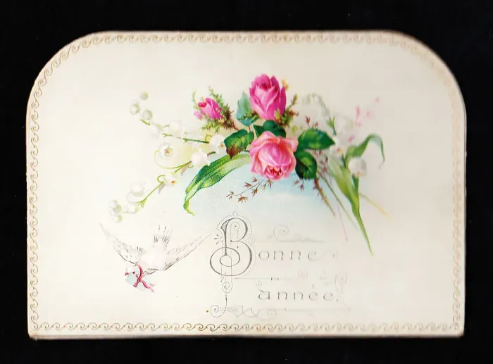 Framed Print : French New Year card with pink roses Framed Print : French New Year card with pink roses