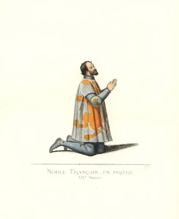 Framed Print : French noble kneeling in prayer, 14th century Framed Print : French noble kneeling in prayer, 14th century