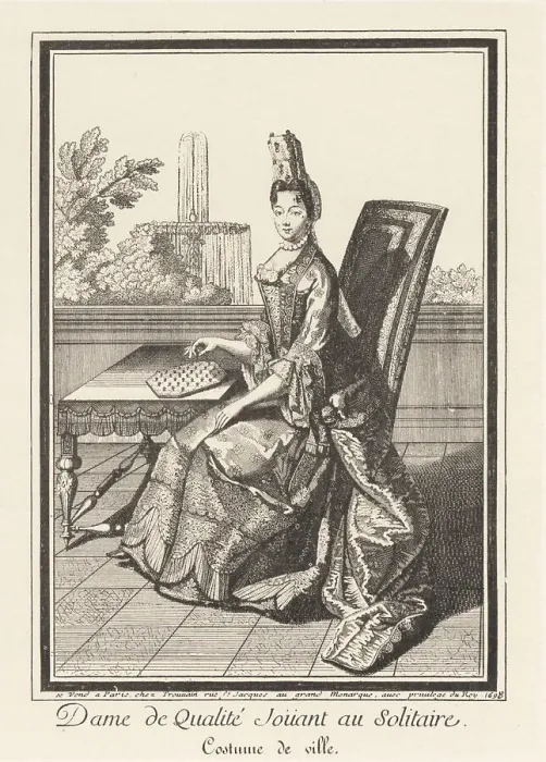 Framed Print : French noblewoman playing the game of solitaire, 1698 Framed Print : French noblewoman playing the game of solitaire, 1698