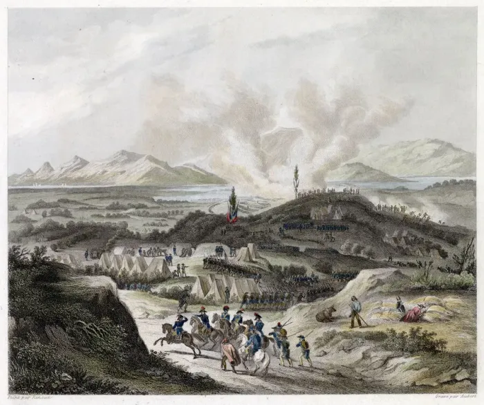 Framed Print : The French recapture Camp de Peyrestortes, in the Pyrenees Date: 18 September 1793 Framed Print : The French recapture Camp de Peyrestortes, in the Pyrenees Date: 18 September 1793
