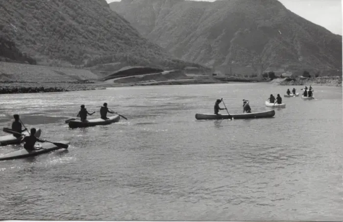 Framed Print : French scouts canoeing during a camping trip Framed Print : French scouts canoeing during a camping trip