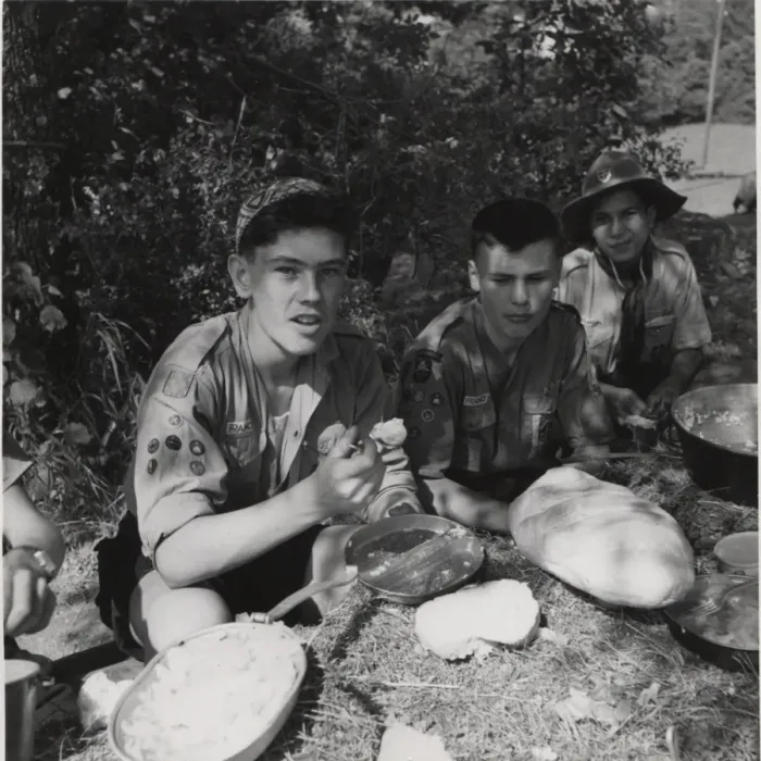Framed Print : French scouts eating from earth table Framed Print : French scouts eating from earth table