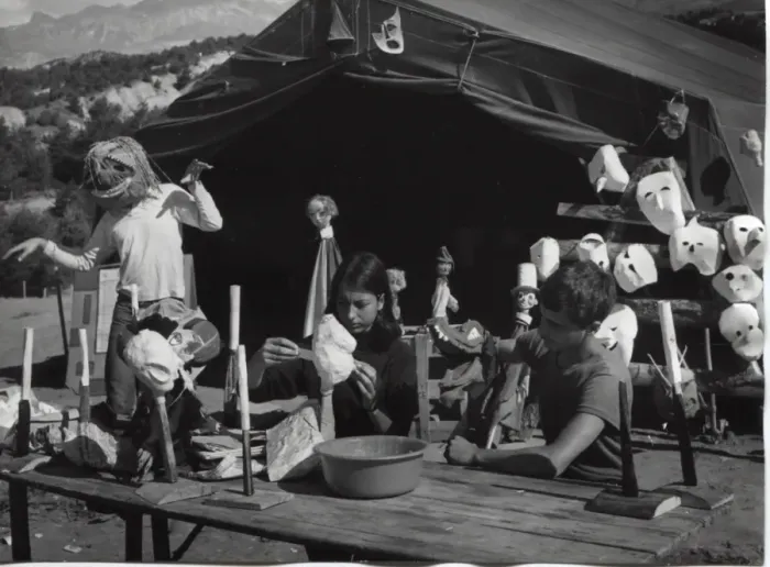 Framed Print : French scouts making masks at camp Framed Print : French scouts making masks at camp