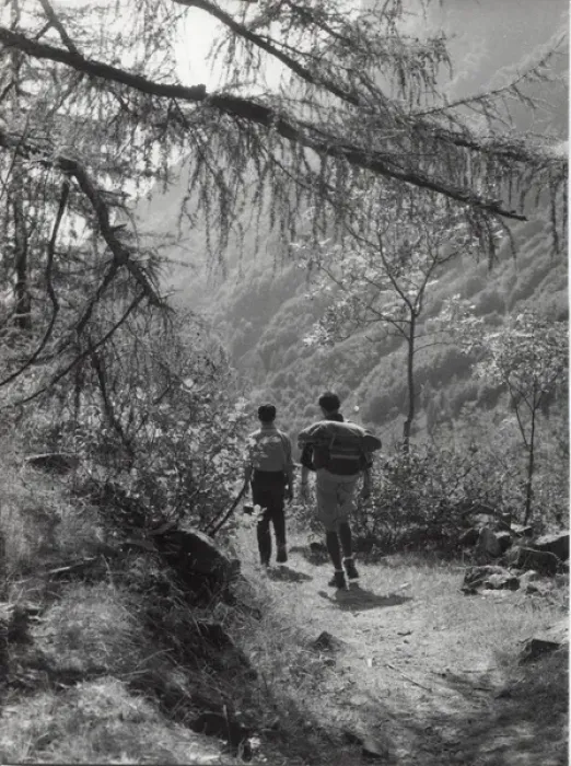 Framed Print : Two French scouts on a mountain path Framed Print : Two French scouts on a mountain path