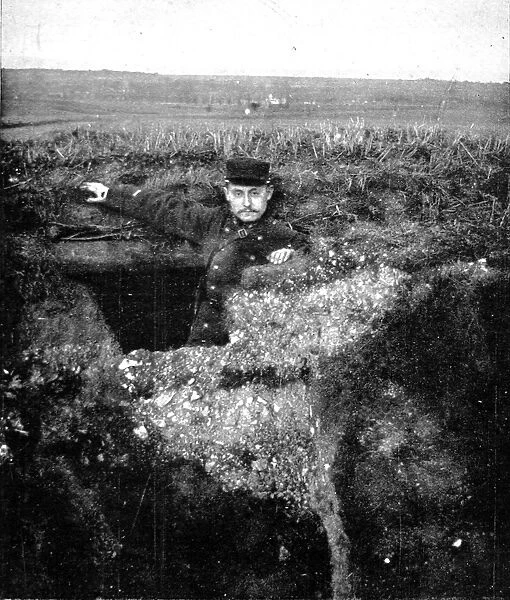 A French soldier stood in a trench at Arras