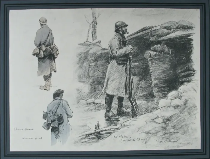 Framed Print : Two French soldiers carrying Pinard at Miricort and Navy Framed Print : Two French soldiers carrying Pinard at Miricort and Navy