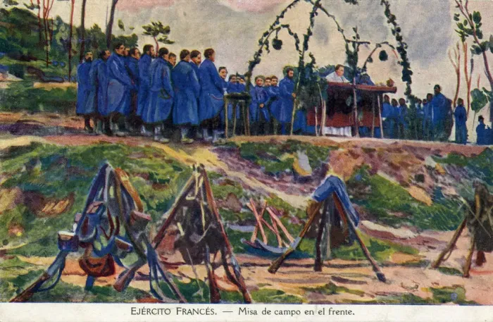 Framed Print : French soldiers at mass on the Western Front, WW1 Framed Print : French soldiers at mass on the Western Front, WW1
