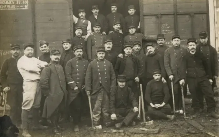 Framed Print : French soldiers posing with their hoes Framed Print : French soldiers posing with their hoes
