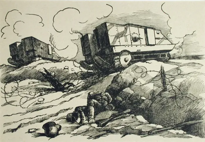 Framed Print : French Tanks crossing German trenches Framed Print : French Tanks crossing German trenches