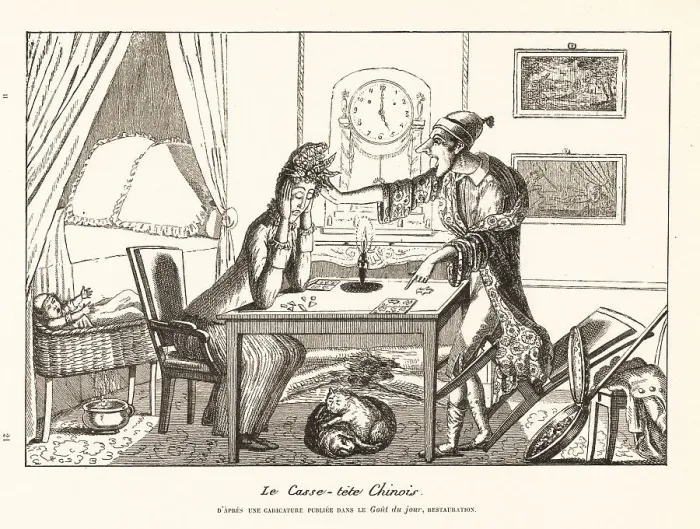 Framed Print : French woman addicted to the game of Tangram, 1818 Framed Print : French woman addicted to the game of Tangram, 1818