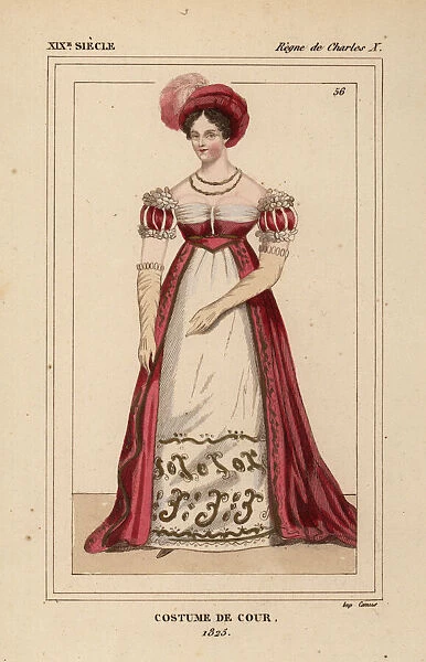 French woman in court costume, reign of King Charles X, 1825