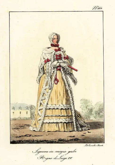 Framed Print : French woman in semi-formal clothes, mid-18th century Framed Print : French woman in semi-formal clothes, mid-18th century