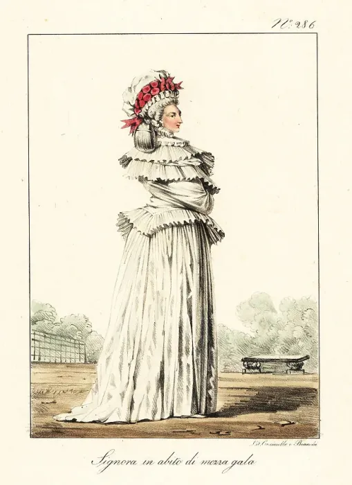 Framed Print : French woman in semi-formal costume, late 18th century Framed Print : French woman in semi-formal costume, late 18th century