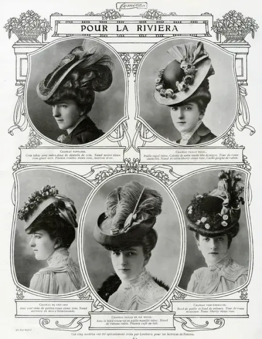 Framed Print : French woman wearing cartwheel hats for the Riviera 1906 Framed Print : French woman wearing cartwheel hats for the Riviera 1906
