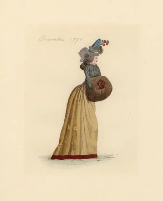 Framed Print : French woman wearing the fashion of December 1790 Framed Print : French woman wearing the fashion of December 1790