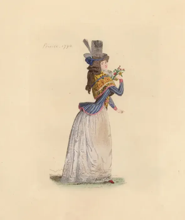 Framed Print : French woman wearing the fashion of February 1790 Framed Print : French woman wearing the fashion of February 1790